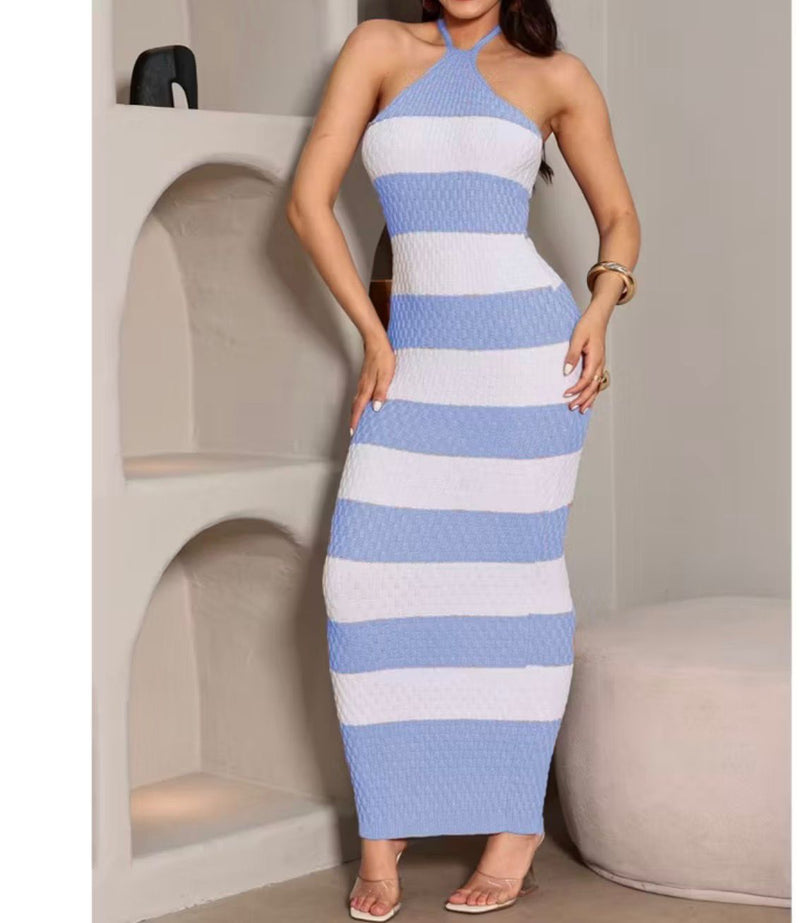 Vestido Loingo Tricot Listrado - Elegância que alonga a Silhueta