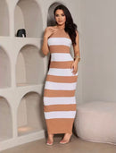 Vestido Loingo Tricot Listrado - Elegância que alonga a Silhueta