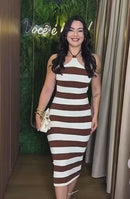 Vestido Loingo Tricot Listrado - Elegância que alonga a Silhueta